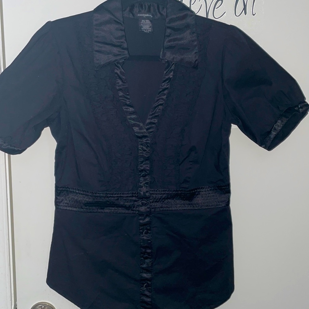 Black Button Up Ss Tux Top - image 1